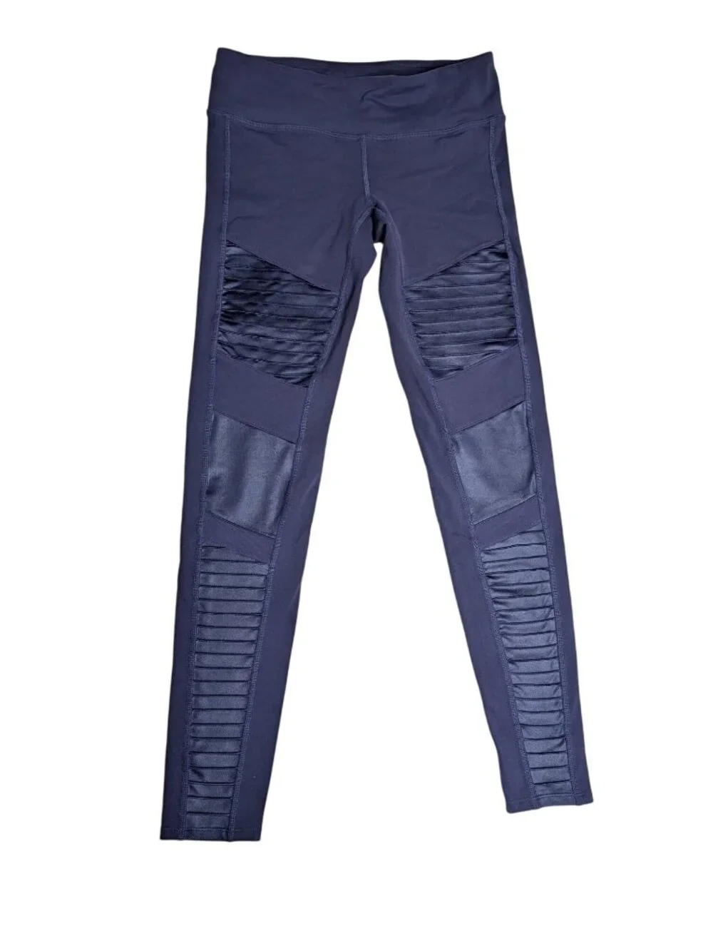 Alo Yoga Moto Leggings Womens Size M Navy Blue Athletic Athleisure Stretch Mesh